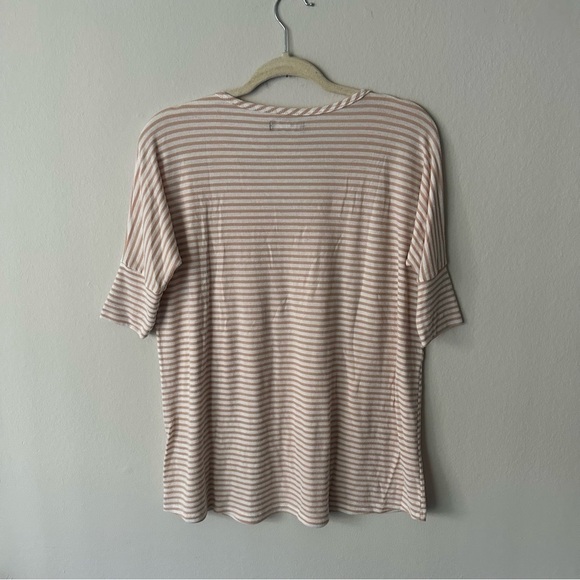 Revolve Michael Lauren Striped Ribbed 3/4 Sleeve Tee in White and Tan XS - Picture 8 of 9